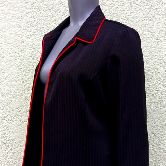 I.N. SAN FRANCISCO LADIES BLACK/RED TRIM UNLINED LIGHT OVERCOAT (HONG KONG) - Picture 3 of 17